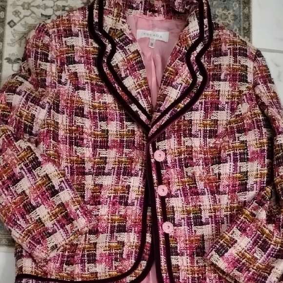 Escada Pink and Purple Tweed Blazer Classic Boxy Cut Excellent Condition - Picture 5 of 7